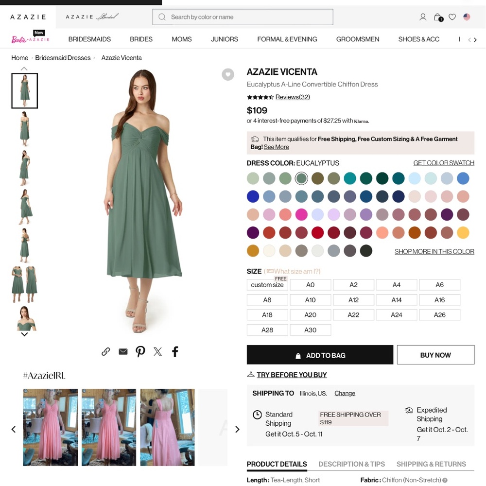Azazie Vicenta Bridesmaid Dress A6 Eucalyptus